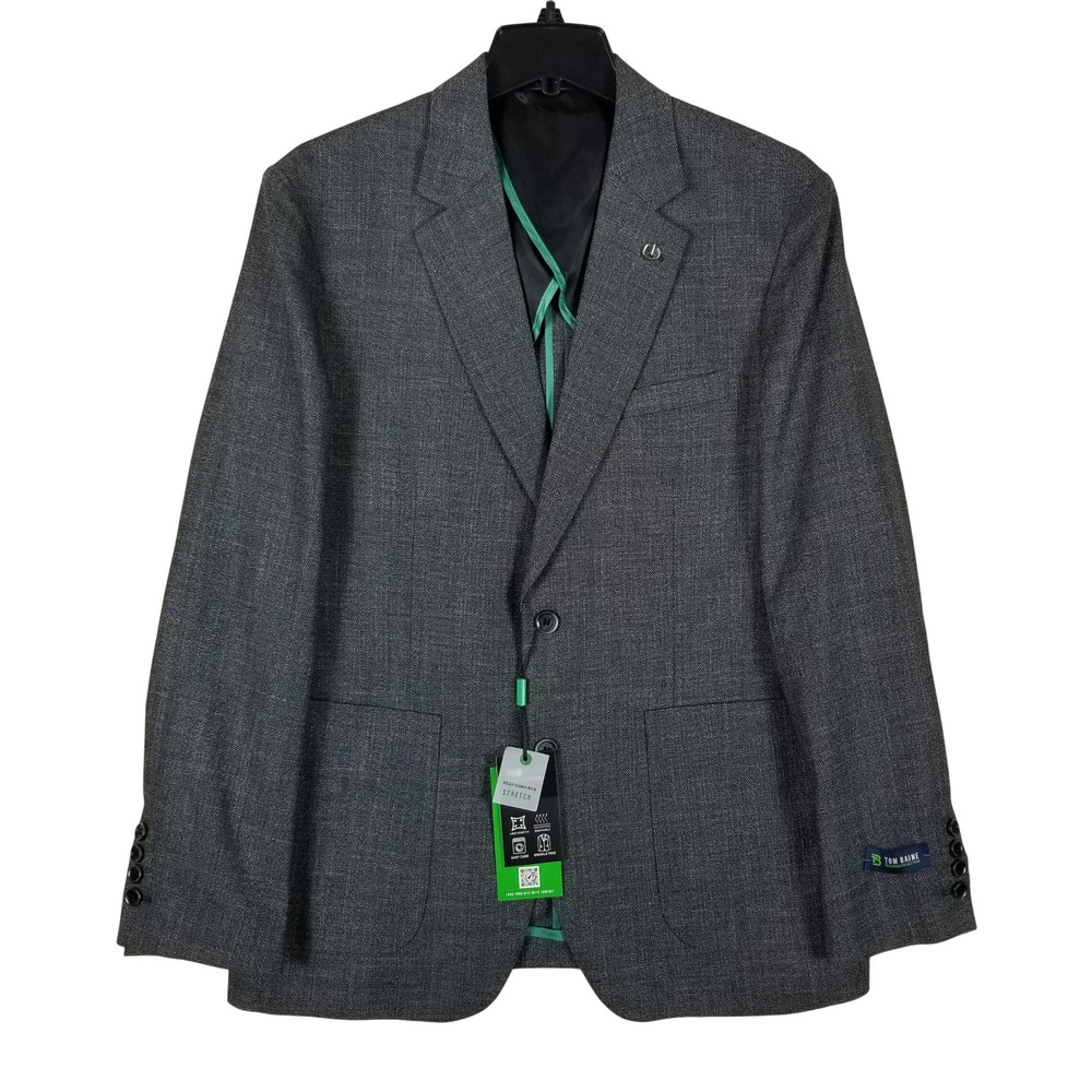 Tom Baine Blazer Men M/40 Charcoal Grey Performance Stretch Slim Fit TBK254-CHAR